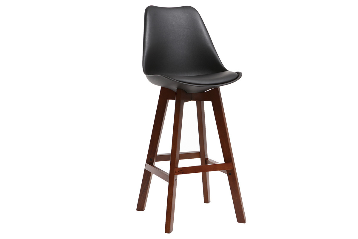 2er-Set Vintage-Barhocker Schwarz und Nussbaum 75cm PAULINE