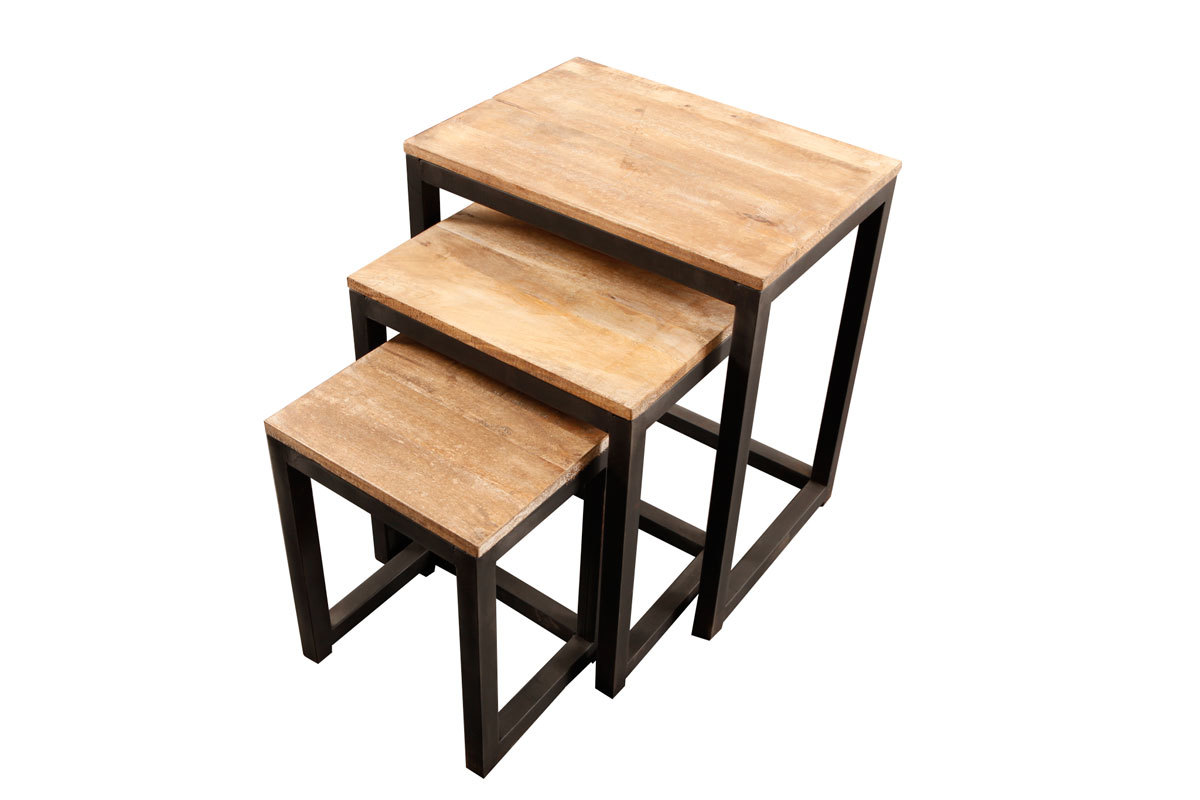 3 industrielle Satztische FACTORY Metall und Holz