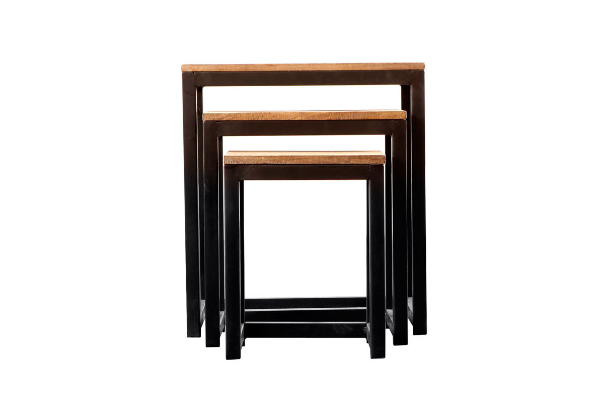 3 industrielle Satztische FACTORY Metall und Holz