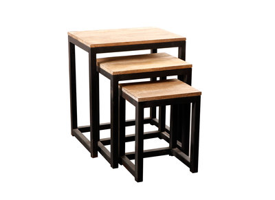 3 industrielle Satztische FACTORY Metall und Holz