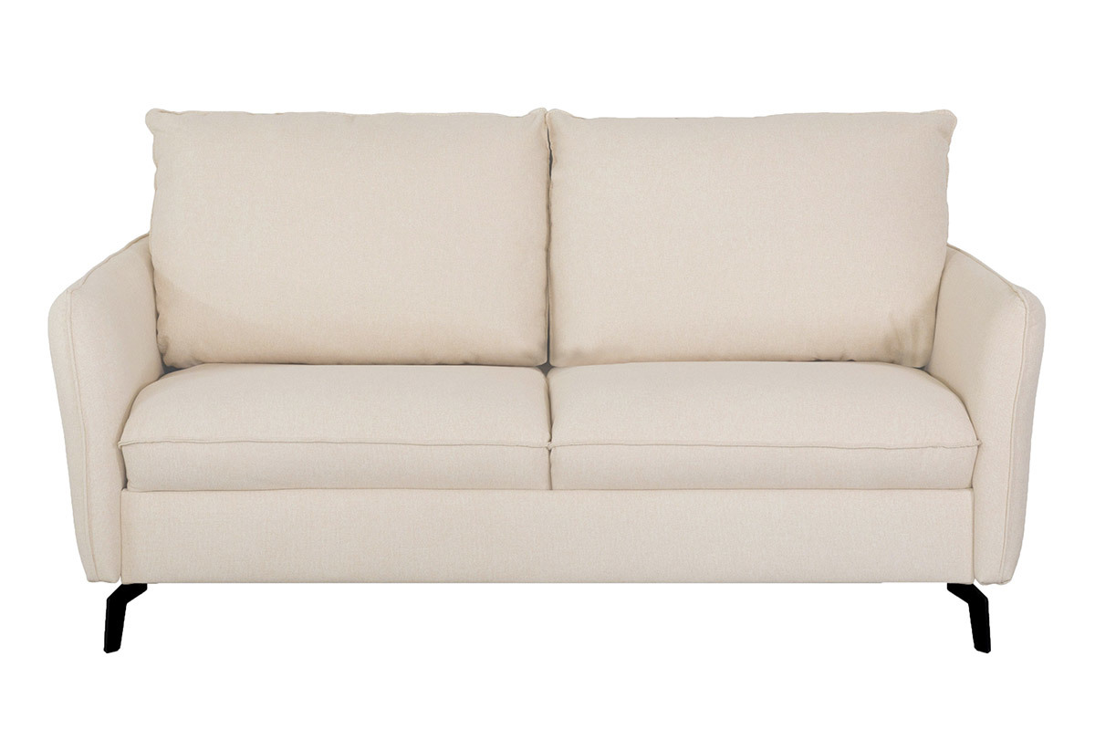3-Sitzer Design-Schlafsofa mit beigem Stoff und schwarzem Metall LIAM