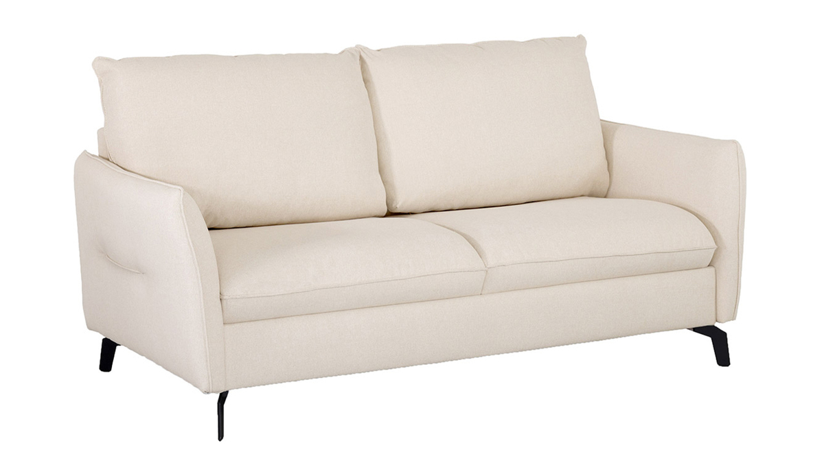 3-Sitzer Design-Schlafsofa mit beigem Stoff und schwarzem Metall LIAM