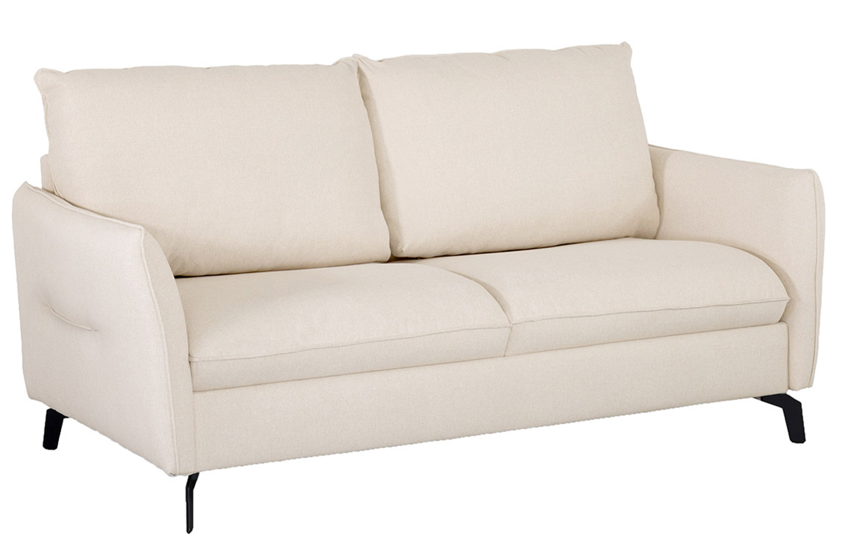 3-Sitzer Design-Schlafsofa mit beigem Stoff und schwarzem Metall LIAM