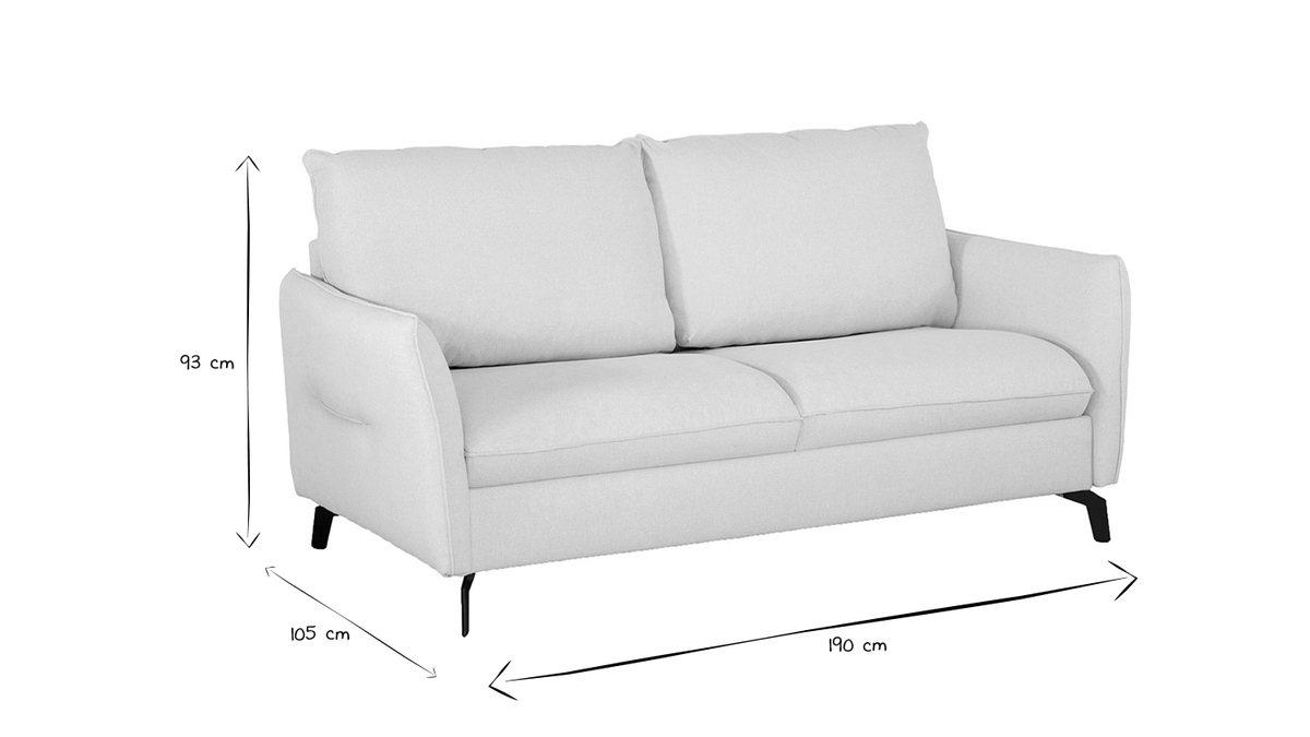 3-Sitzer Design-Schlafsofa mit beigem Stoff und schwarzem Metall LIAM