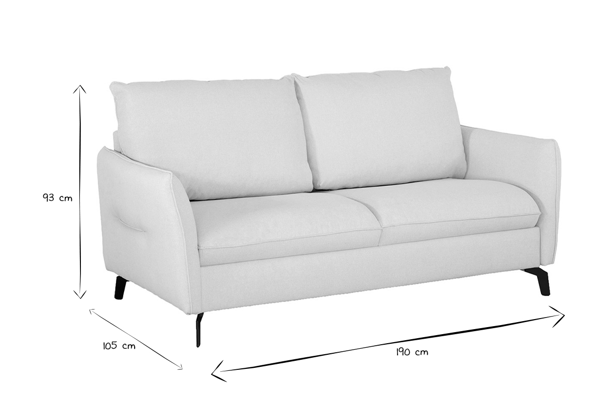 3-Sitzer Design-Schlafsofa mit beigem Stoff und schwarzem Metall LIAM