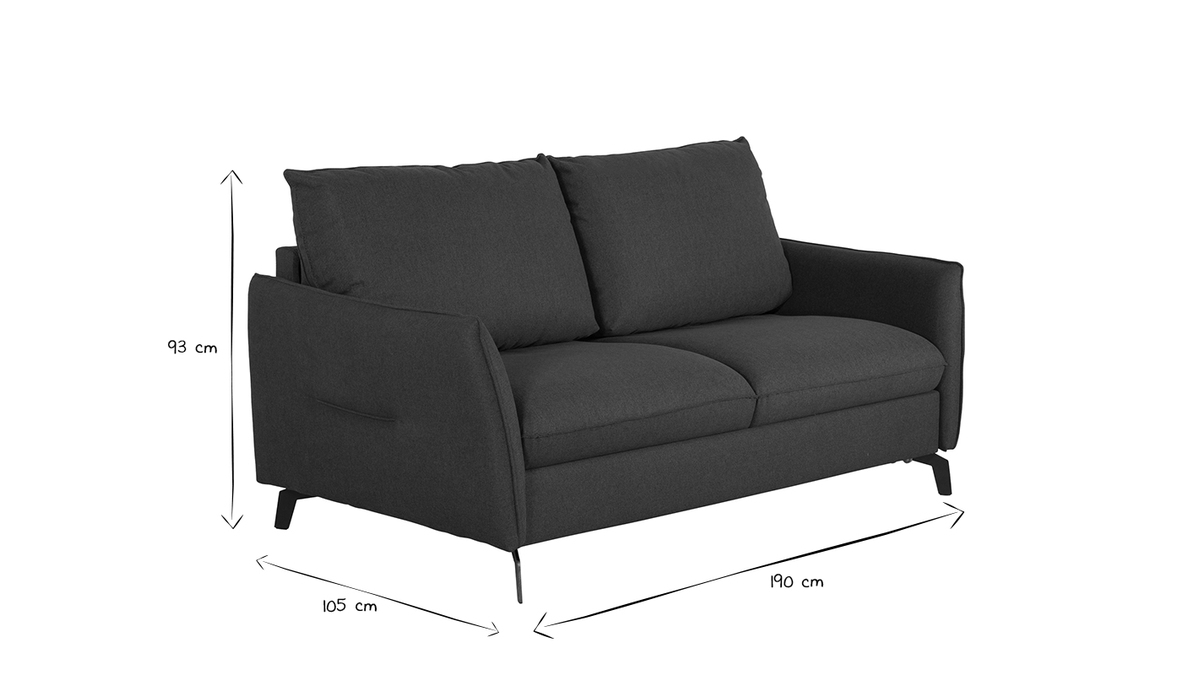 3-Sitzer Design-Schlafsofa mit entenblauem Stoff und schwarzem Metall LIAM