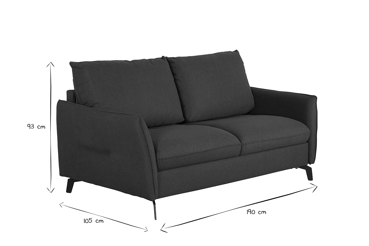 3-Sitzer Design-Schlafsofa mit entenblauem Stoff und schwarzem Metall LIAM