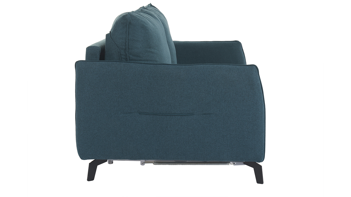 3-Sitzer Design-Schlafsofa mit entenblauem Stoff und schwarzem Metall LIAM
