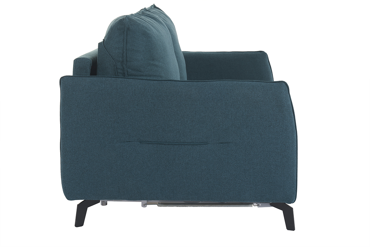 3-Sitzer Design-Schlafsofa mit entenblauem Stoff und schwarzem Metall LIAM