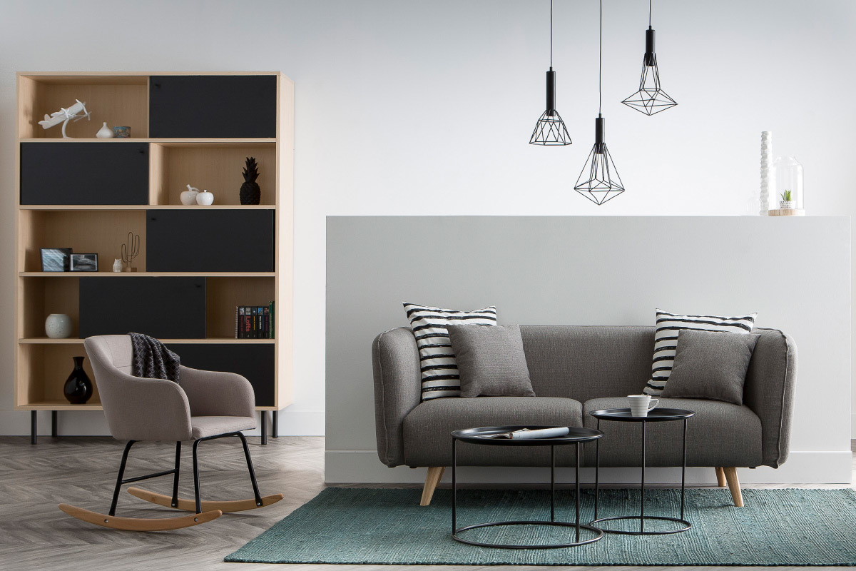 3-Sitzer-Design-Sofa MOONLIGHT aus hellgrauem Stoff