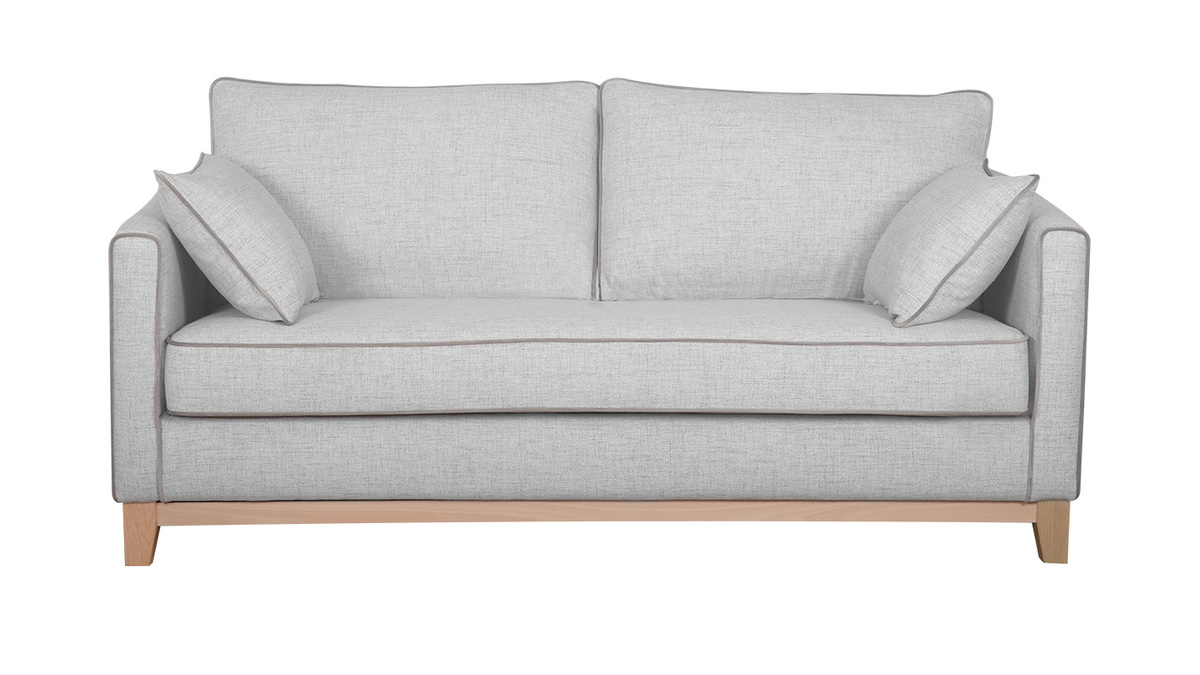 3-Sitzer-Designer-Sofa hellgrau meliert und naturfarbene Buche HARRISON