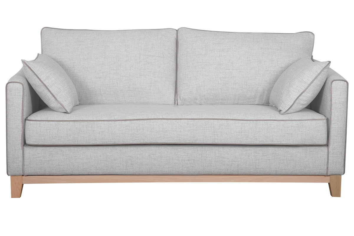 3-Sitzer-Designer-Sofa hellgrau meliert und naturfarbene Buche HARRISON