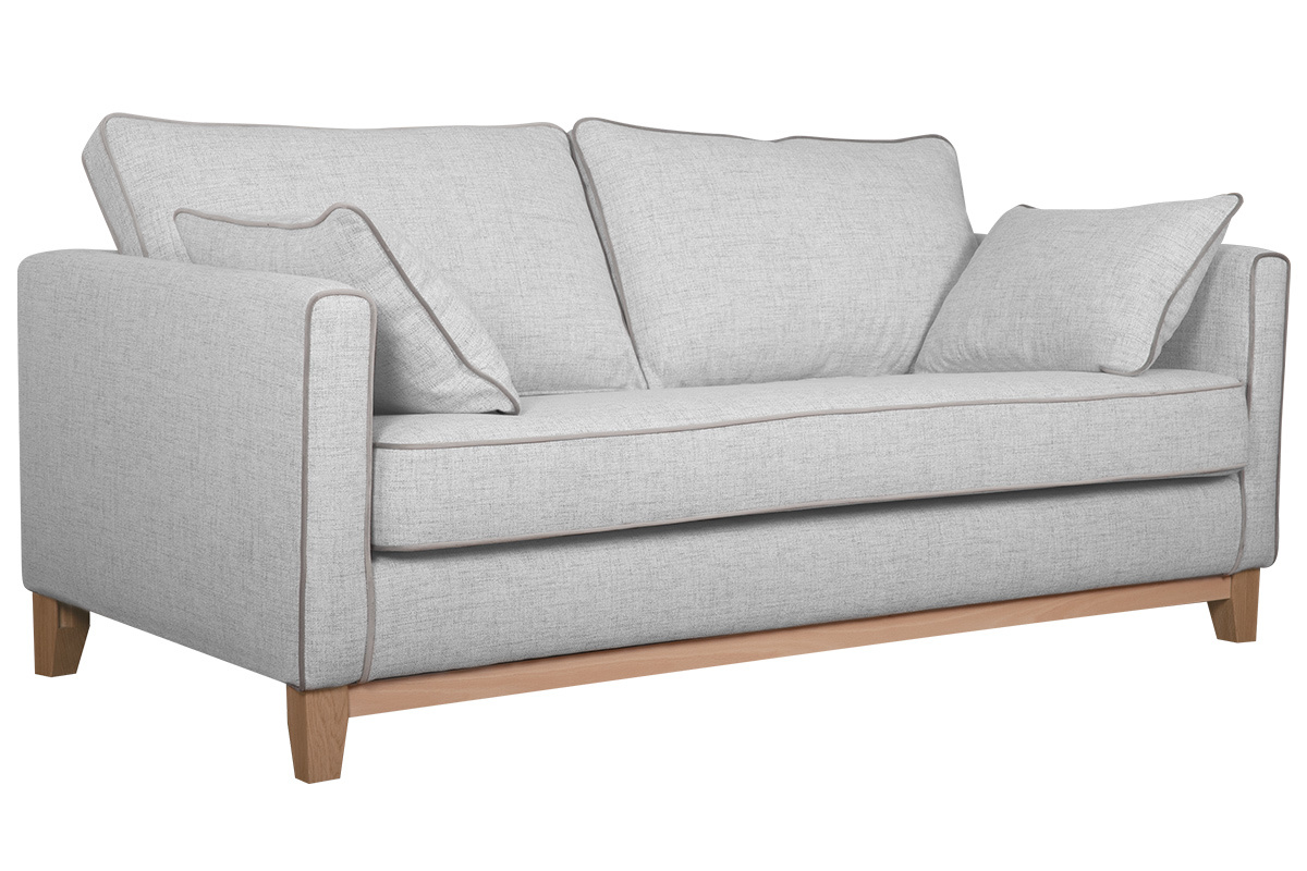 3-Sitzer-Designer-Sofa hellgrau meliert und naturfarbene Buche HARRISON