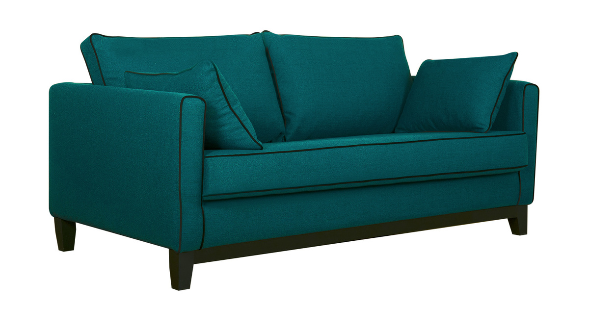 3-Sitzer-Designer-Sofa in pfauenblau und schwarzem Samt HARRISON