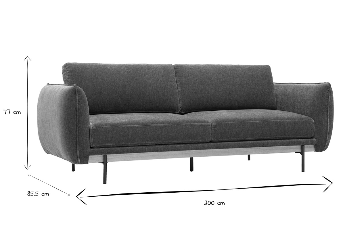 Abmessungen des 3-Sitzer-Designsofas TODD: B200 x T85,5 x H77 cm in Schwarz und Wei�.