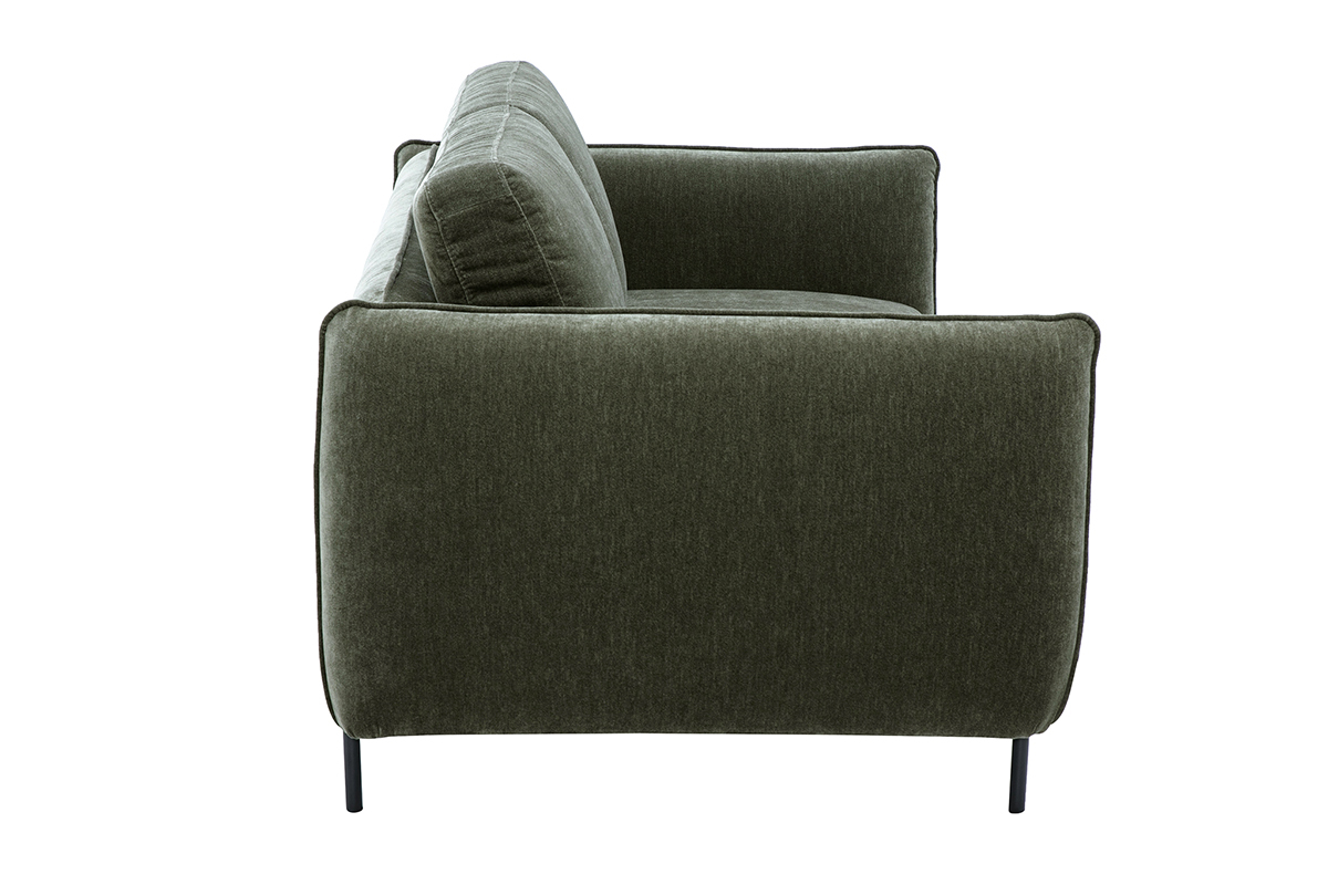 Design-Dreisitzer-Sofa aus Stoff in Samtoptik, khakigr�n, Seitenansicht.