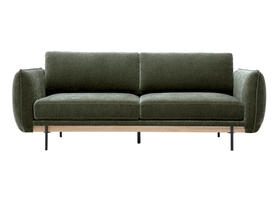 3-Sitzer-Designsofa aus Stoff in samtiger Optik, khakigr&uuml;n und schwarzem Metall TODD