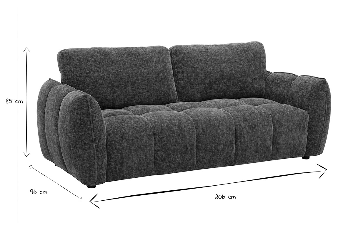 Abmessungen des Design-3-Sitzer-Sofas: 206 cm L�nge, 96 cm Tiefe, 85 cm H�he in Schwarz und Wei�.