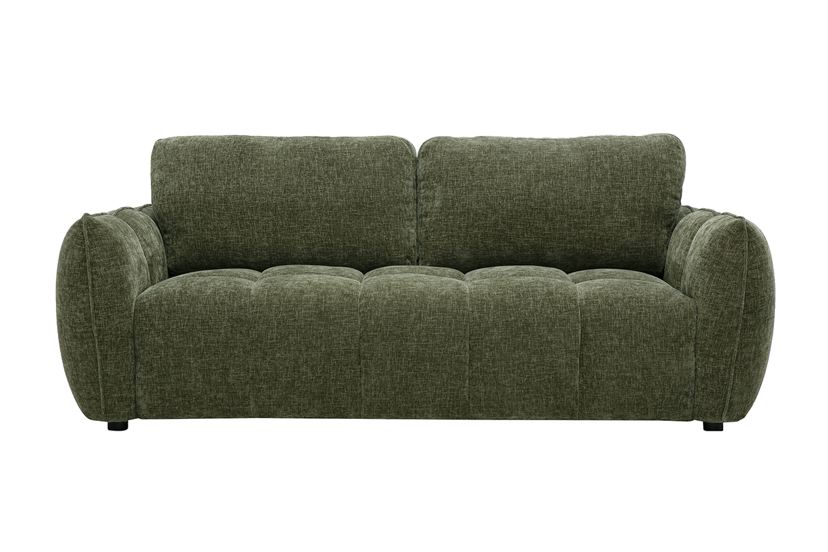 Design-Sofa f�r 3 Personen aus Stoff mit strukturierter Samtoptik, khaki-gr�n, Vorderansicht.