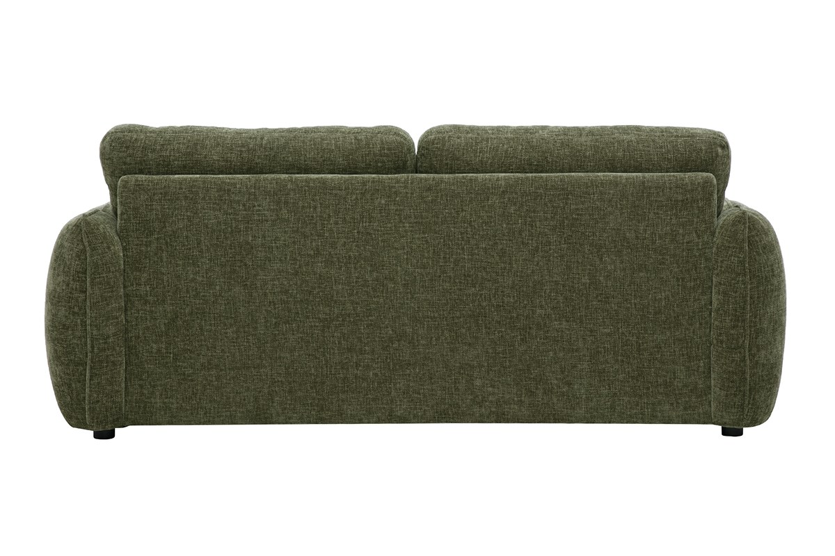 Design-Sofa mit 3 Sitzpl�tzen aus Stoff in strukturierter Samtoptik, khakigr�n, R�ckansicht.