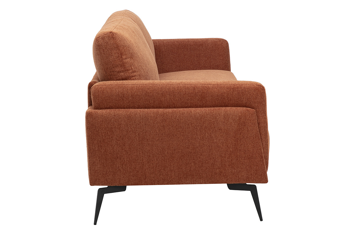 Design-Sofa f�r 3 Personen aus strukturiertem Samtstoff in gebrannter Erde, Seitenansicht.
