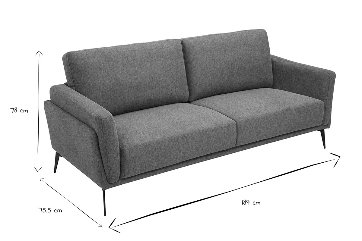 Abmessungen des Design-Sofas MOSCO f�r 3 Personen in Schwarz und Wei�, 189 cm lang, 75,5 cm breit, 78 cm hoch.