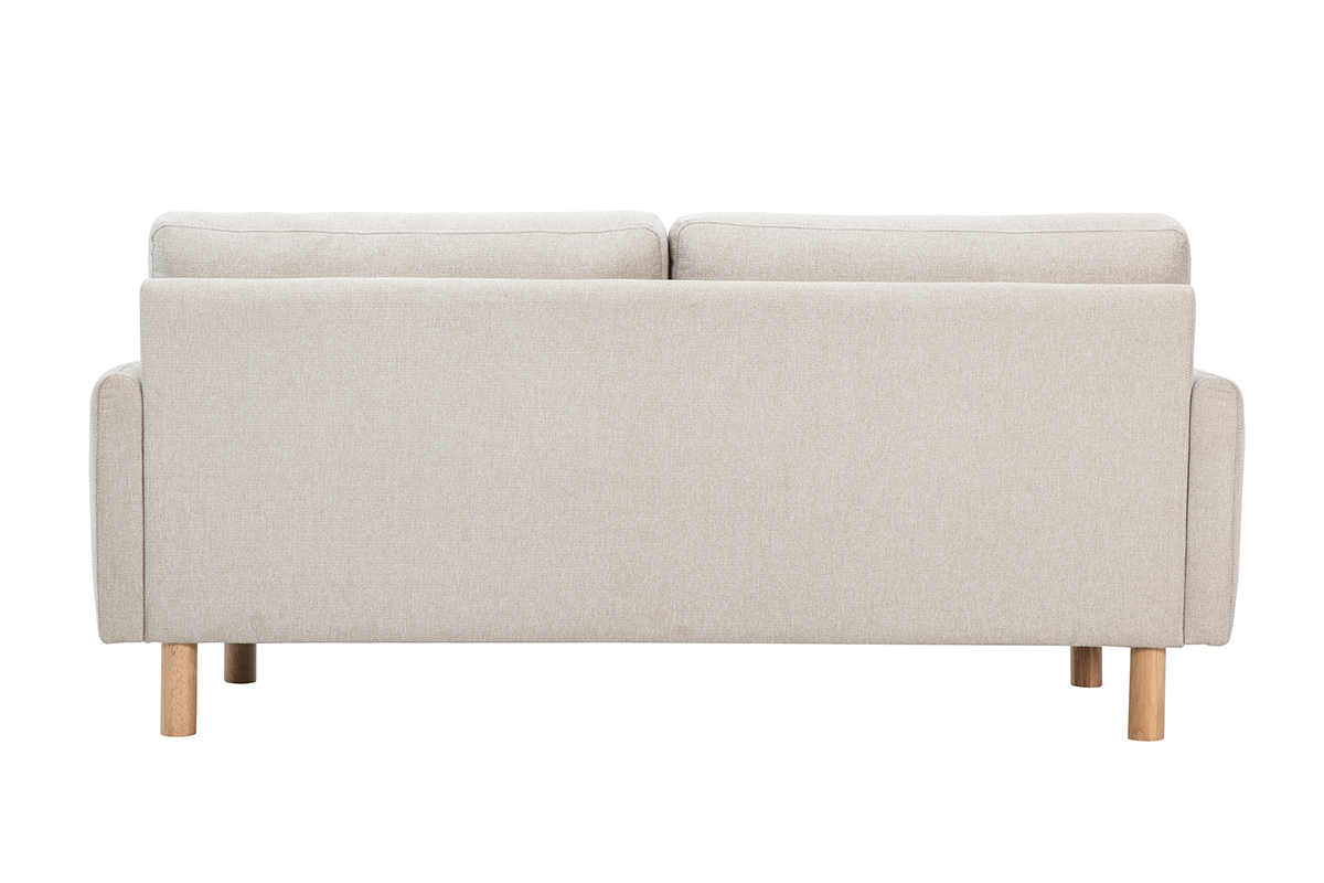 R�ckansicht des 3-Sitzer-Sofas BONO in beige Stoff mit hellen Holzf��en.