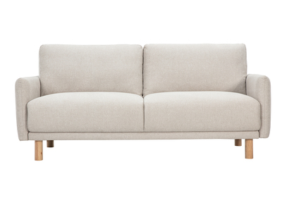 3-Sitzer Designsofa in beige Samtoptik Textur und hellem Holz BONO