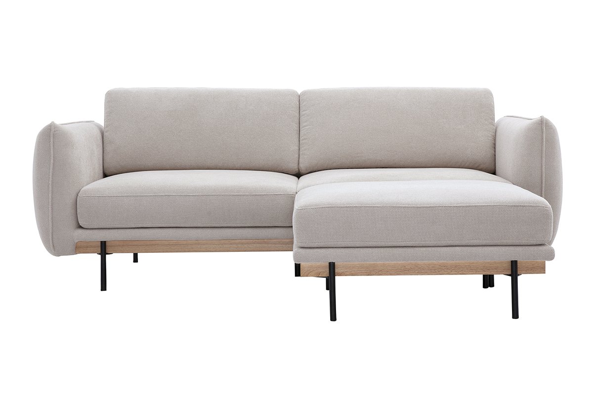 3-Sitzer Designsofa und Hocker in Beige Chenille Stoff und Schwarzem Metall TODD