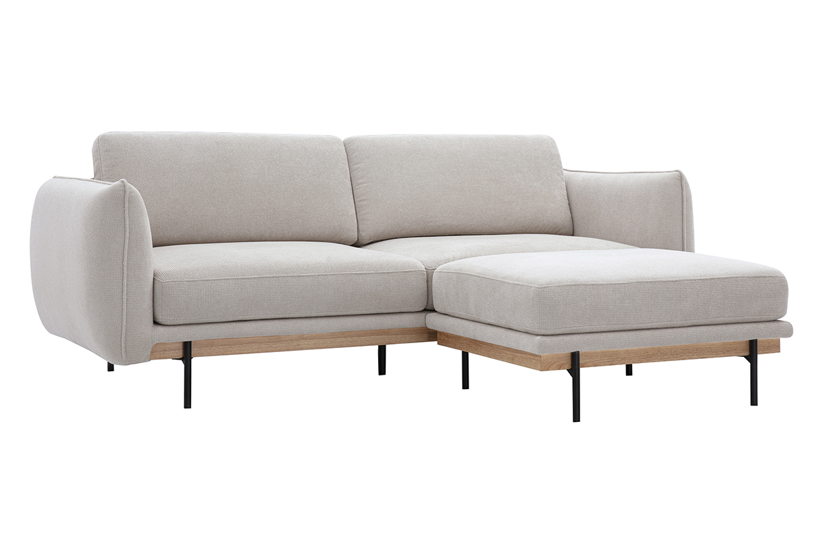 3-Sitzer Designsofa und Hocker in Beige Chenille Stoff und Schwarzem Metall TODD