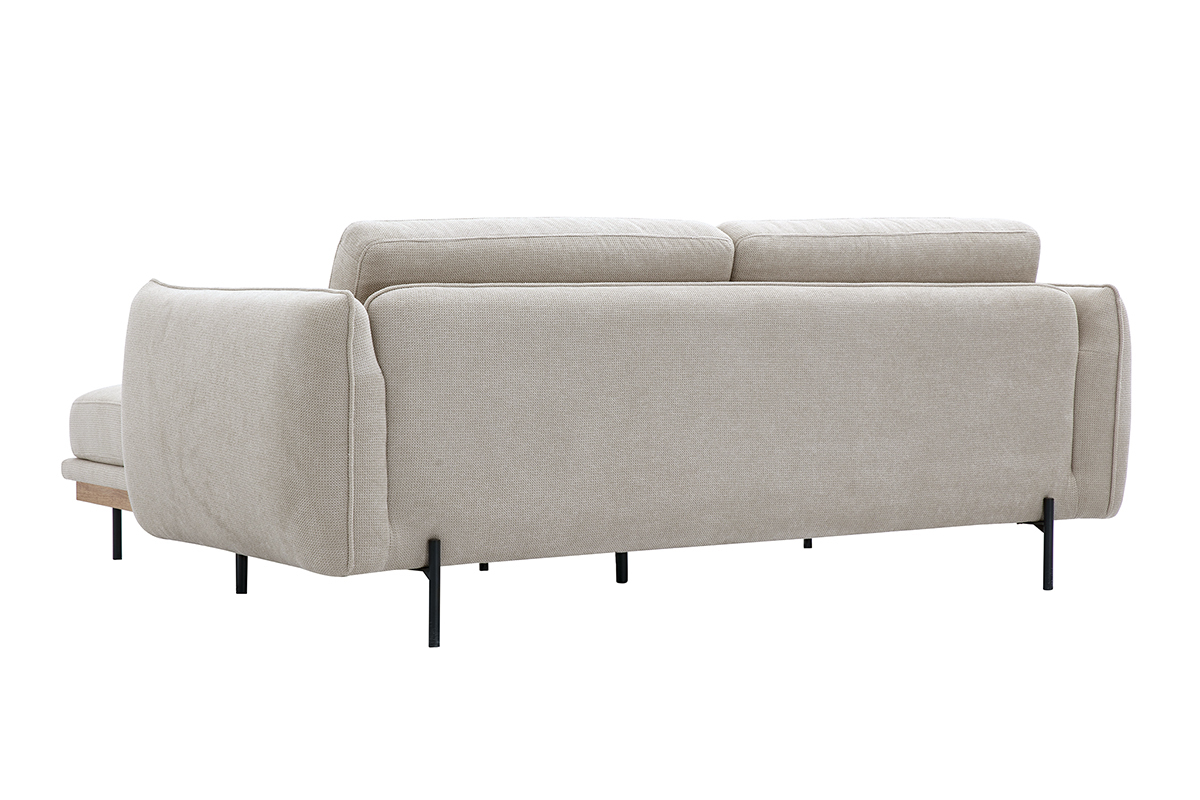 3-Sitzer Designsofa und Hocker in Beige Chenille Stoff und Schwarzem Metall TODD