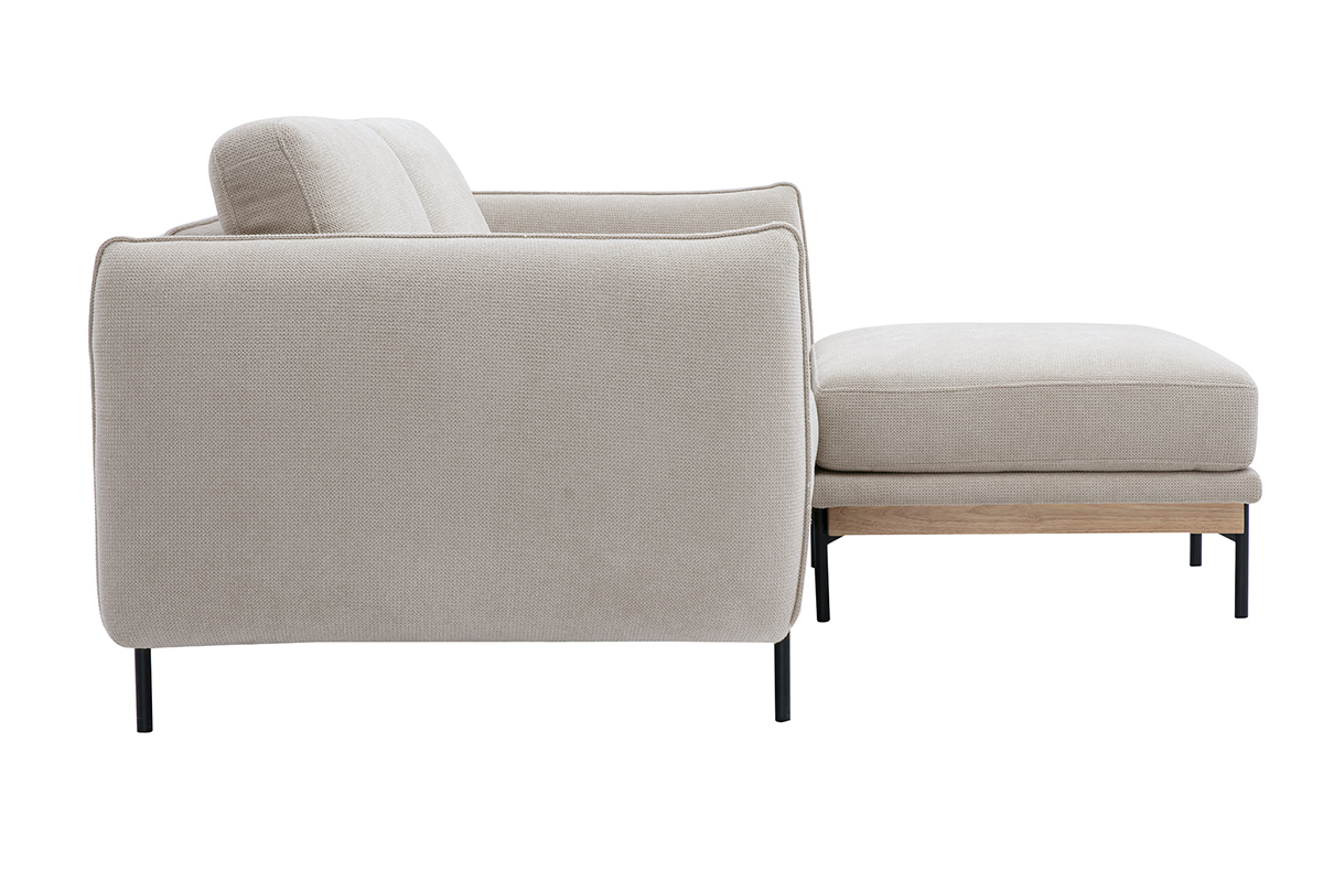3-Sitzer Designsofa und Hocker in Beige Chenille Stoff und Schwarzem Metall TODD