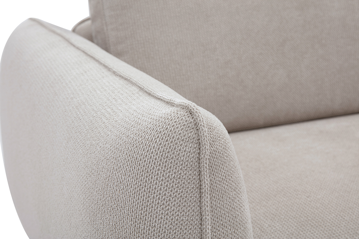 3-Sitzer Designsofa und Hocker in Beige Chenille Stoff und Schwarzem Metall TODD