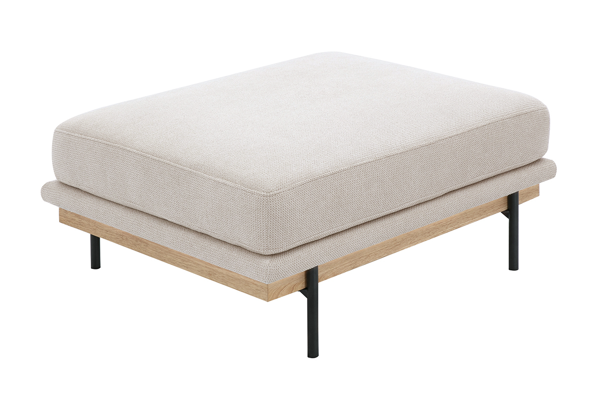 3-Sitzer Designsofa und Hocker in Beige Chenille Stoff und Schwarzem Metall TODD
