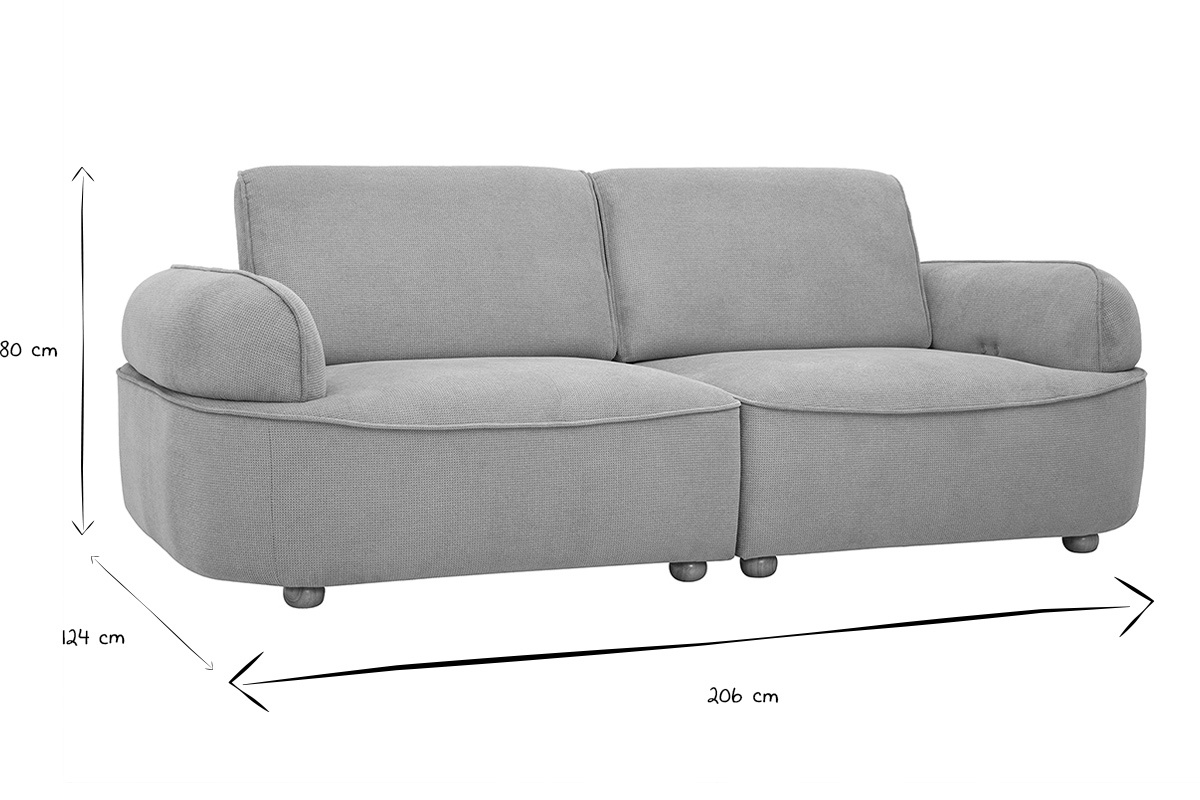 Abmessungen des 3-Sitzer-Sofas OTIS: 206 cm L�nge, 124 cm Tiefe, 80 cm H�he, in Schwarz und Wei�.