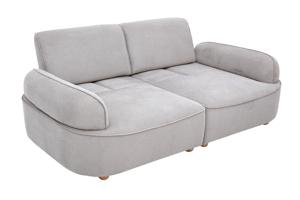 3-Sitzer-Elektrosofa aus grauem Chenille-Stoff und hellem Holz OTIS, Dreiviertelansicht