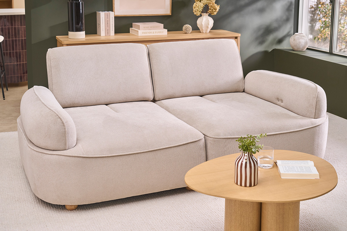 3-Sitzer-Elektrosofa aus gr�n-khakiem Cordvelours und dunklem Holz OTIS