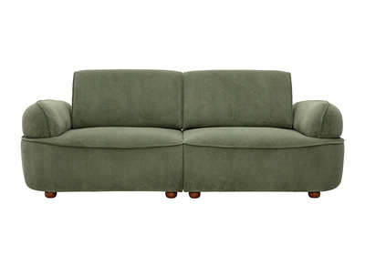 3-Sitzer-Elektrosofa aus gr&uuml;n-khakiem Cordvelours und dunklem Holz OTIS