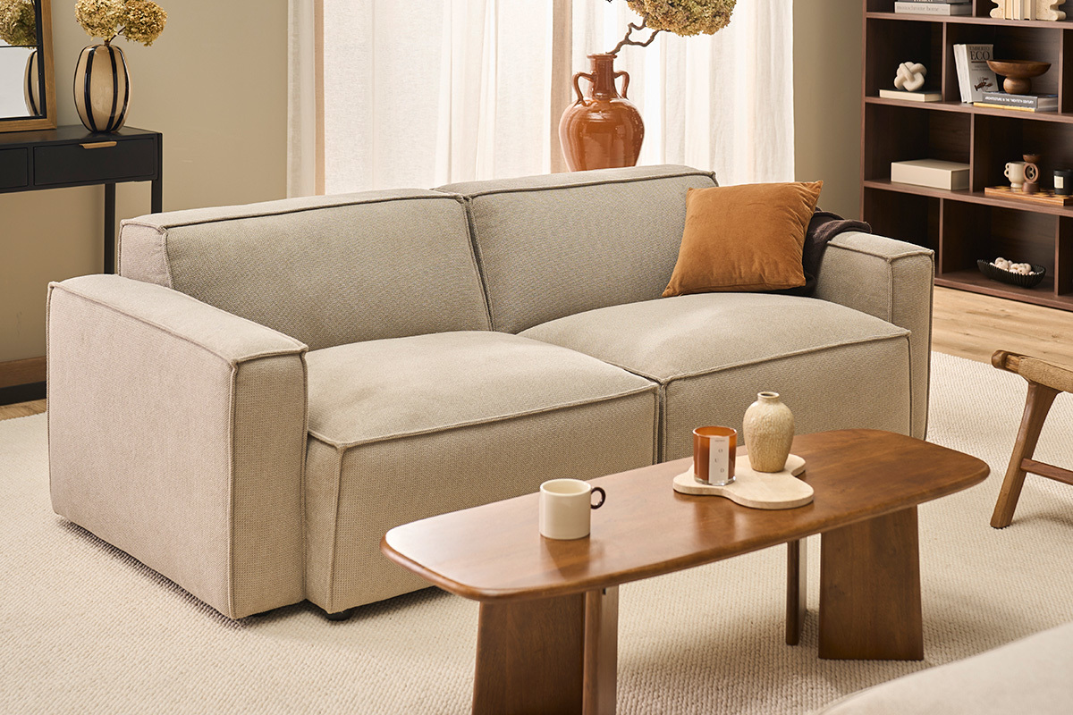 3-Sitzer Modulsofa in beige Samt-Effekt Textil SPLIT