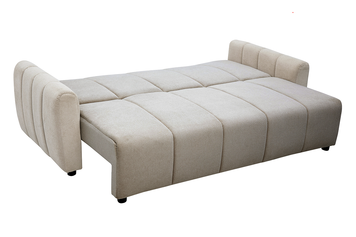 3-Sitzer-Schlafsofa aus beigem Chenille-Stoff FOLDY, Draufsicht.