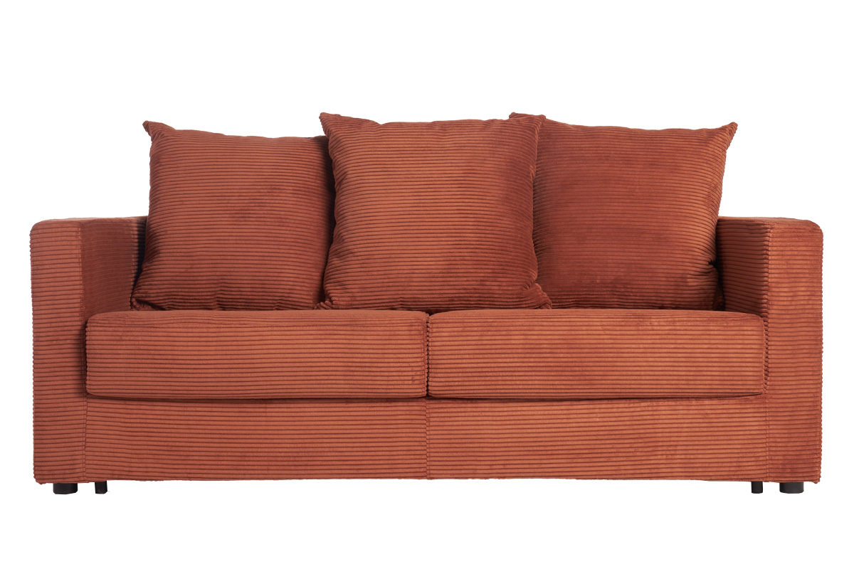 3-Sitzer Schlafsofa aus Cord-Samt in Terrakotta mit einer Matratze von 13 cm BACIO