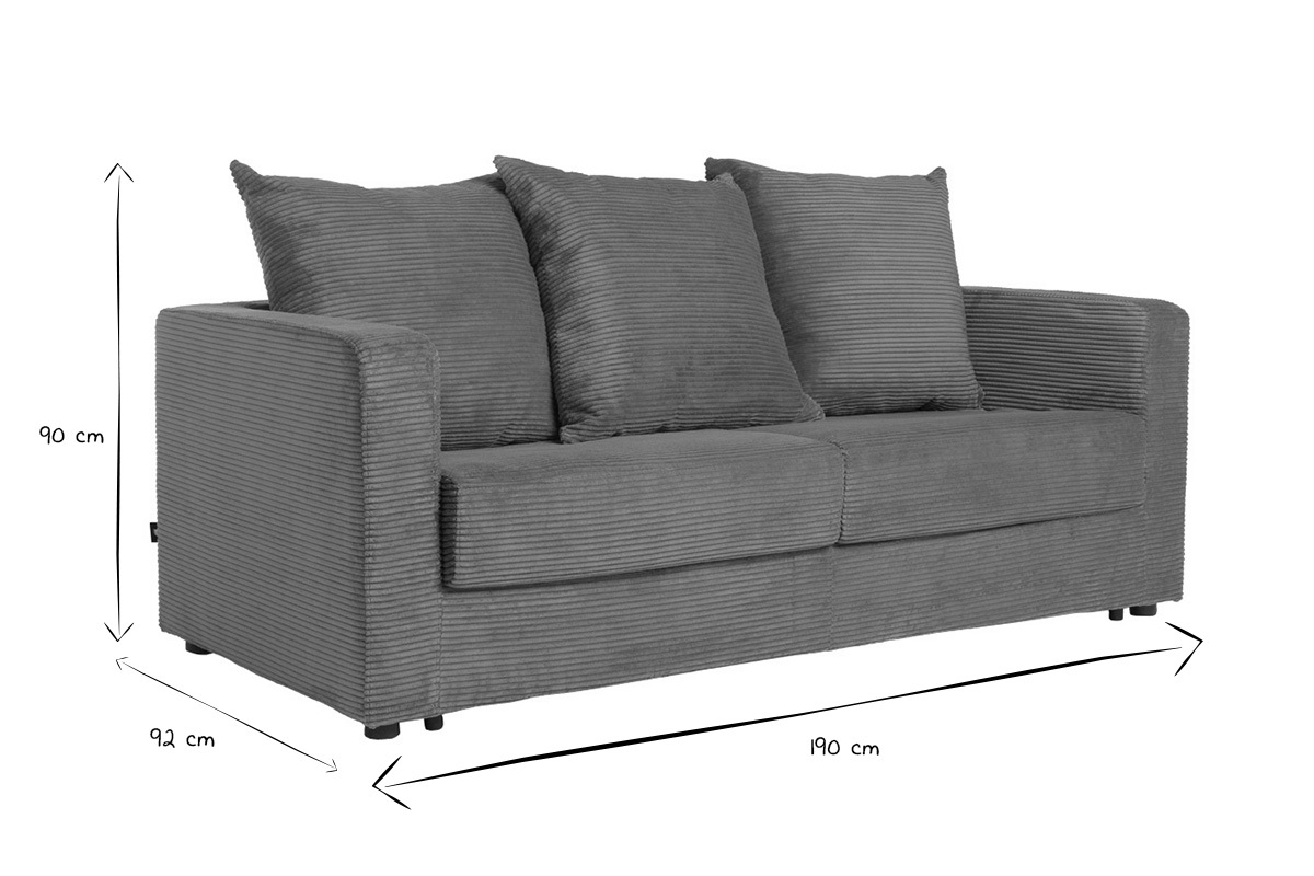 3-Sitzer Schlafsofa aus Cord-Samt in Terrakotta mit einer Matratze von 13 cm BACIO