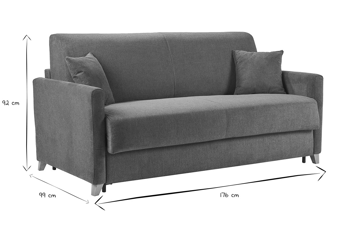 Ma�e des 3-Sitzer-Schlafsofas SKANDY in Schwarz und Wei�, H92 cm, B176 cm, T99 cm