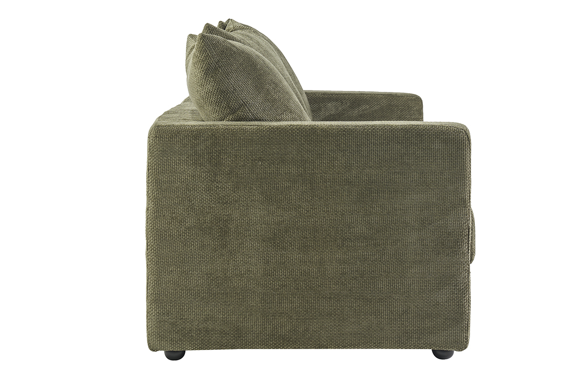 3-Sitzer-Schlafsofa aus khakigr�nem Chenille-Samt, Seitenansicht