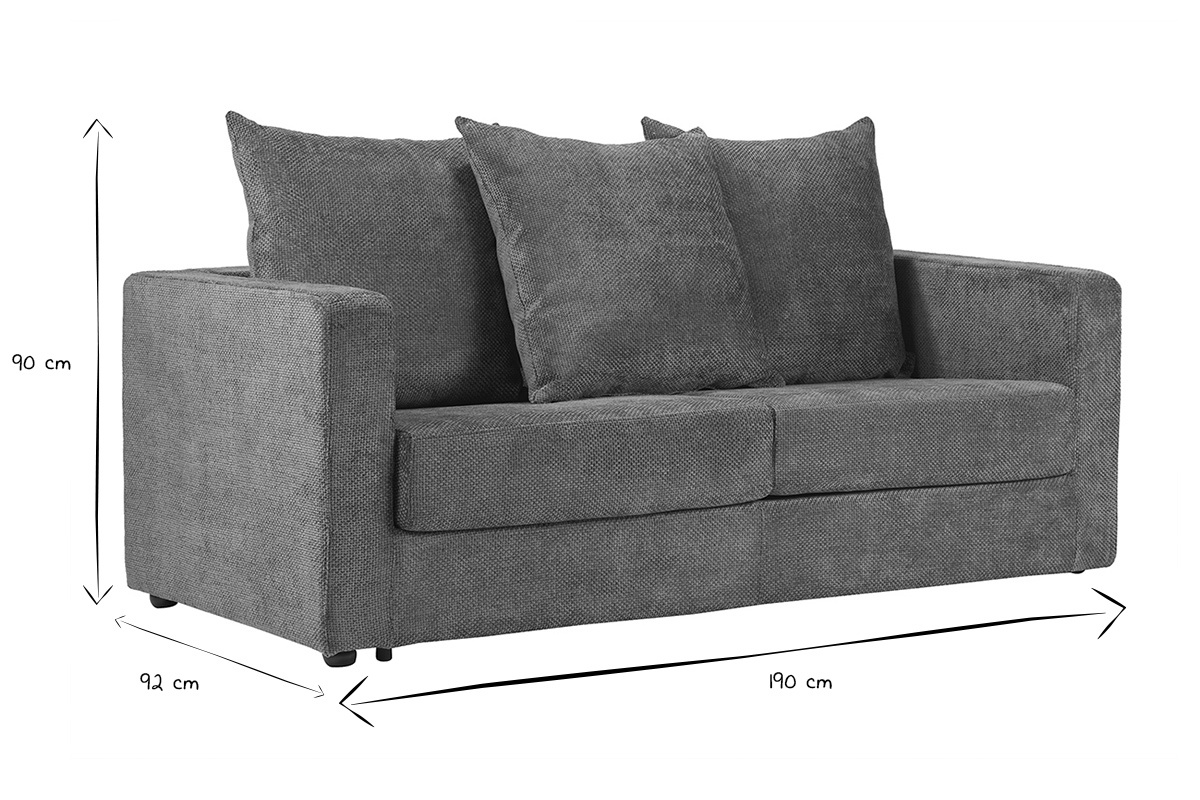 Abmessungen des 3-Sitzer-Schlafsofas: 90 cm H�he, 92 cm Tiefe, 190 cm Breite in Schwarz und Wei�.