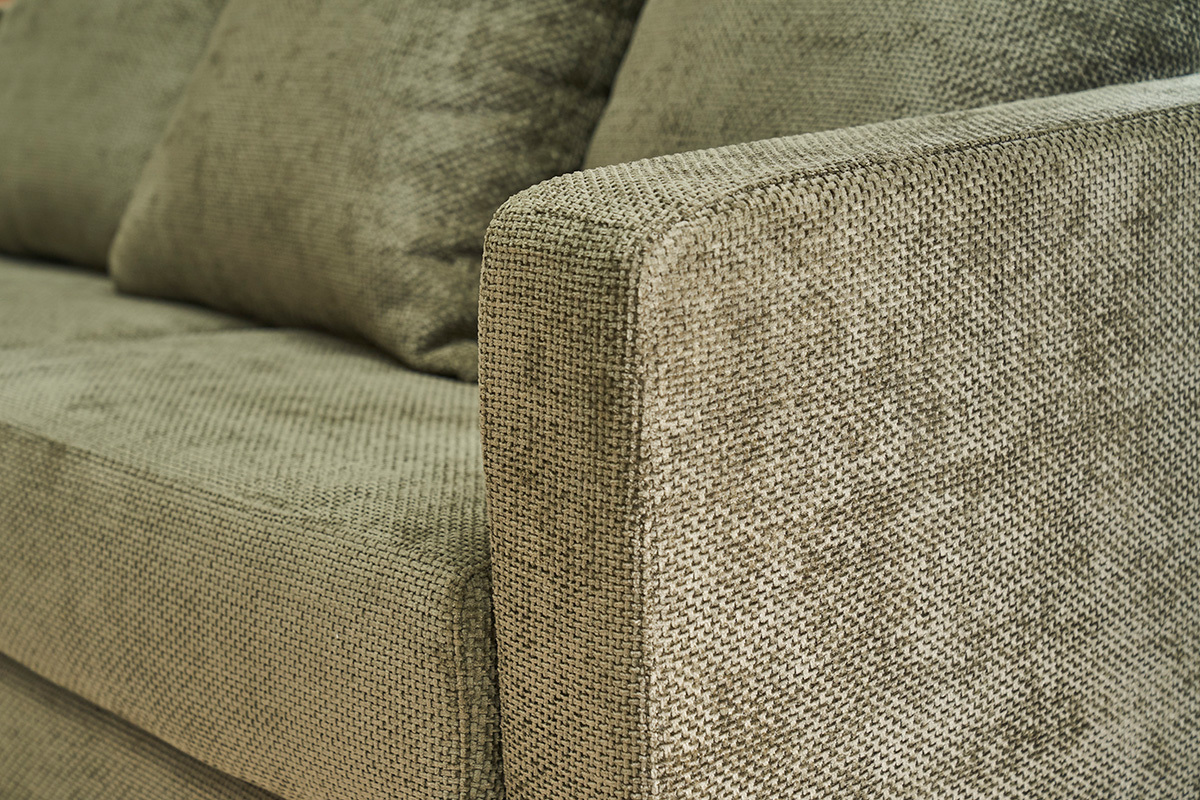 3-Sitzer-Schlafsofa aus samtigem Chenille-Stoff in Khaki-Gr�n mit 13 cm Matratze BACIO