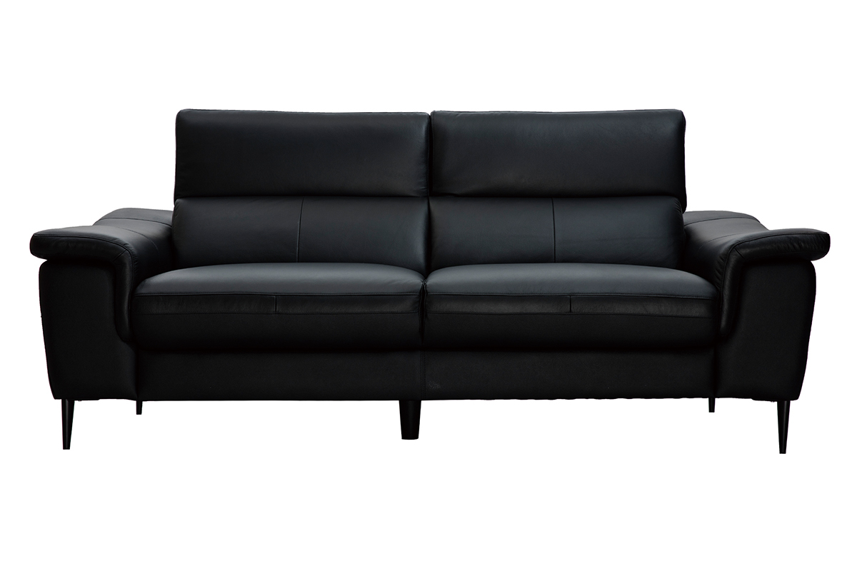 3-Sitzer schwarzes Ledersofa mit verstellbaren Kopfsttzen ROMEO - Bffelleder