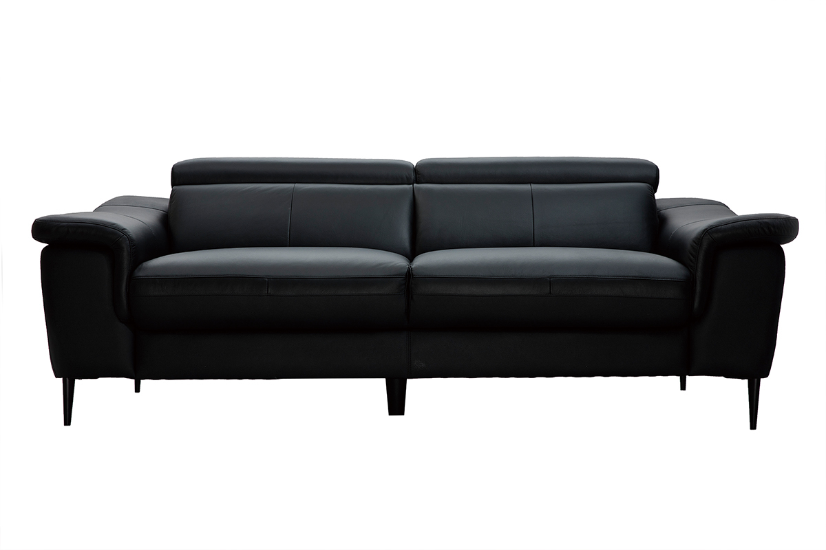 3-Sitzer schwarzes Ledersofa mit verstellbaren Kopfsttzen ROMEO - Bffelleder