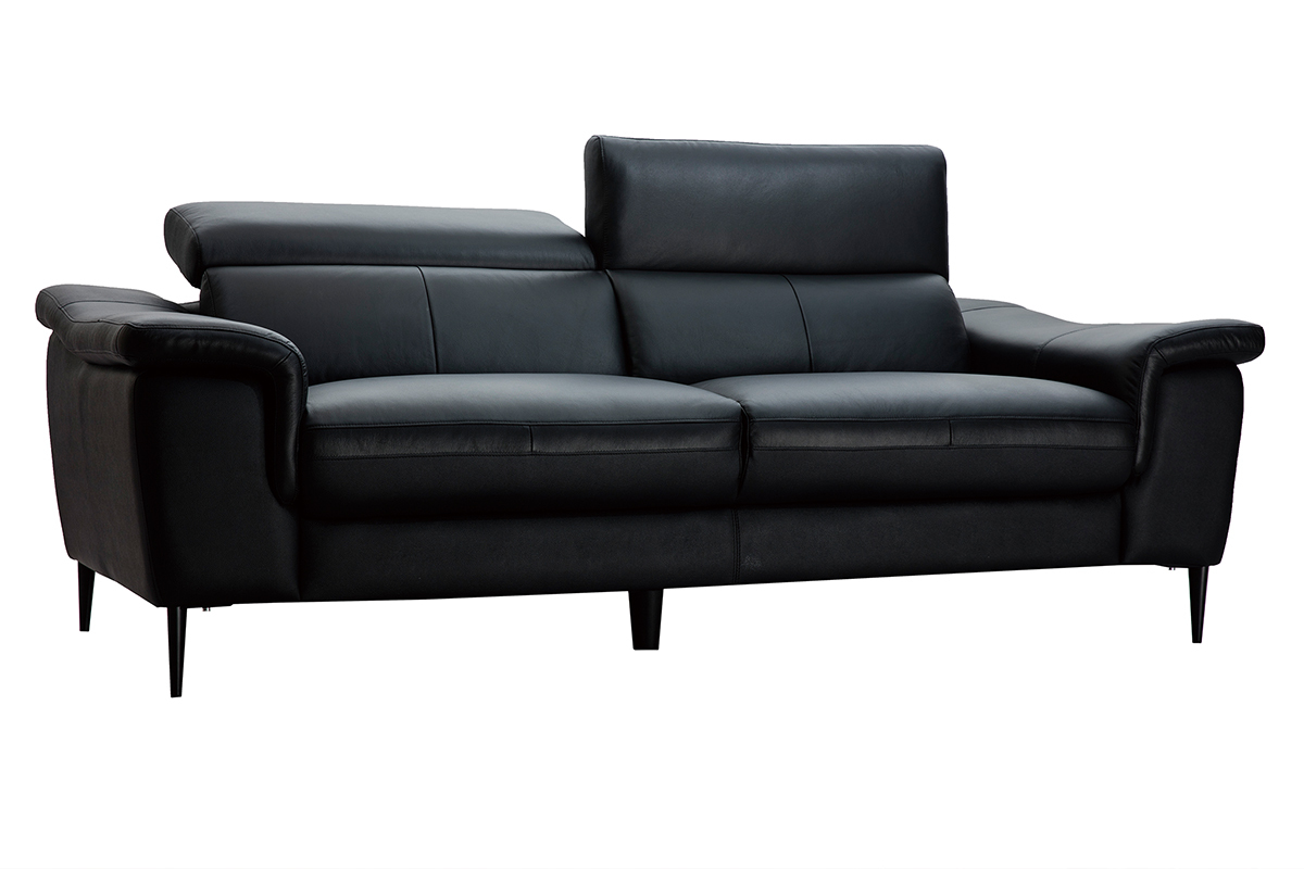 3-Sitzer schwarzes Ledersofa mit verstellbaren Kopfsttzen ROMEO - Bffelleder