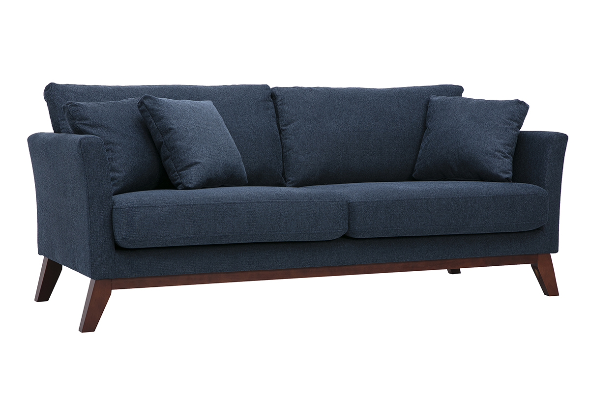 Abnehmbares 3-Sitzer-Sofa im skandinavischen Stil aus Stoff mit dunkelblauem, strukturiertem Samteffekt, 3/4-Ansicht